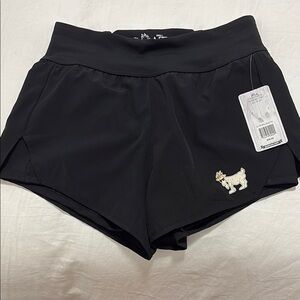 Women's Black Athletic Shorts with Embroidered Detail